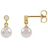 14k Yellow Gold 5mm Cultured White Akoya Pearl and Diamond Earrings