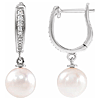 14k White Gold 7mm Cultured Akoya Pearl and Diamond Hoop Dangle Earrings