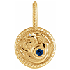14k Yellow Gold Capricorn Zodiac Blue Sapphire and Diamond Round Pendant 1/2in