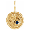 14k Yellow Gold Capricorn Blue Sapphire Diamond Round Pendant 1/2in
