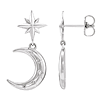 14k White Gold Crescent Moon and Star Dangle Earrings