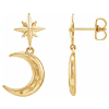 14k Yellow Gold Crescent Moon and Star Dangle Earrings