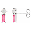 14k White Gold White Opal and Baguette Pink Tourmaline Earrings