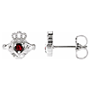 14k White Gold Mozambique Garnet Claddagh Earrings