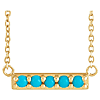 14k Yellow Gold Five Stone Cabochon Turquoise Bar Necklace 