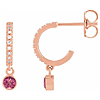14k Rose Gold Pink Tourmaline and 1/8 ct tw Diamond French-Set Hoop Earrings