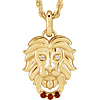14k Yellow Gold Garnet and Diamond Lion Head Necklace