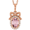 14k Rose Gold 3/4 ct tw Oval-cut Pink Morganite Bow Necklace with Diamonds