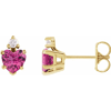 14k Yellow Gold Pink Tourmaline Heart Stud Earrings with Diamonds