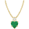 14k Yellow Gold Lab-created Emerald Heart and Diamond Necklace