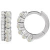 14k White Gold Australian White Opal and 1/8 ct tw Diamond Huggie Hoop Earrings