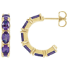 14k Yellow Gold Oval-cut Amethyst Open Hoop Earrings