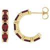 14k Yellow Gold Oval-cut Garnet Open Hoop Earrings