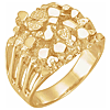 14k Yellow Gold Men's Nugget Ring Cut-out Accents and Grooved Shank