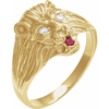 14k Yellow Gold Diamond and Ruby Lion Ring with Polished Finish