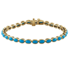 14k Yellow Gold Oval Cabochon Turquoise Line Bracelet 7in