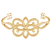 14k Yellow Gold Floral Cuff Bangle Bracelet with Bead Texture