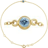 14k Yellow Gold 3mm Aquamarine Bezel-Set Solitaire Adjustable Cable Link Bracelet