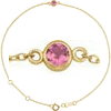 14k Yellow Gold 3mm Pink Tourmaline Bezel-Set Solitaire Adjustable Cable Link Bracelet
