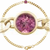 14k Yellow Gold .25 ct Pink Tourmaline Curb Link Bracelet 7in