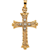 14kt Yellow Gold 1in Fancy Budded Hollow Cross with Diamond Accents