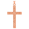 14k Rose Gold Ornate Latin Cross Pendant 1 1/2in