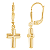 14kt Yellow Gold Tiny Beveled Cross Leverback Earrings