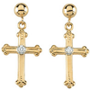 14kt Yellow Gold Diamond Budded Cross Dangle Earrings
