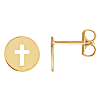 14k Yellow Gold Pierced Cross Disc Earrings