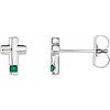 14k White Gold Emerald Accented Cross Earrings