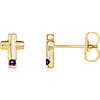 14k Yellow Gold Amethyst Accented Cross Earrings