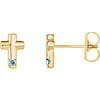 14k Yellow Gold Aquamarine Accented Cross Earrings
