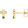 14k Yellow Gold Emerald Accented Cross Earrings