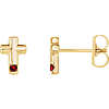 14k Yellow Gold Garnet Accented Cross Earrings