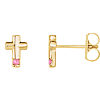 14k Yellow Gold Pink Tourmaline Accented Cross Earrings