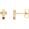 14k Yellow Gold Ruby Accented Cross Earrings