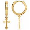 14k Yellow Gold Small Dangling Pointed Cross Hoop Earrings