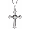 14k White Gold .06 ct Diamond Budded Cross Necklace