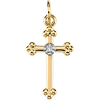 14kt Yellow Gold 5/8in Budded Cross with Diamond Accent