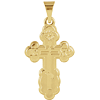14k Yellow Gold 3/4in Orthodox Cross with Russian Engraving