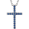 Small Blue Sapphire Cross 16in Necklace 14k White Gold