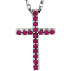 Small Ruby Cross 16in Necklace 14k White Gold