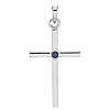 14k White Gold Classic Cross Pendant with Blue Sapphire Accent 7/8in