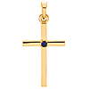 14k Yellow Gold Classic Cross Pendant with Blue Sapphire Accent 7/8in