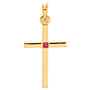 14k Yellow Gold Classic Cross Pendant with Ruby Accent 7/8in