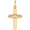 14kt Yellow Gold 1in Stepped Cross with Diamond Accent