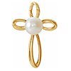 14k Yellow Gold 4.5mm Freshwater Cultured Pearl Cross Pendant