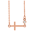 14k Rose Gold Sideways Cross Necklace with .03 ct tw Diamond