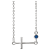 14k White Gold Sideways Cross Necklace with Blue Sapphire Bezel