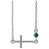 14k White Gold Sideways Cross Necklace with Emerald Bezel